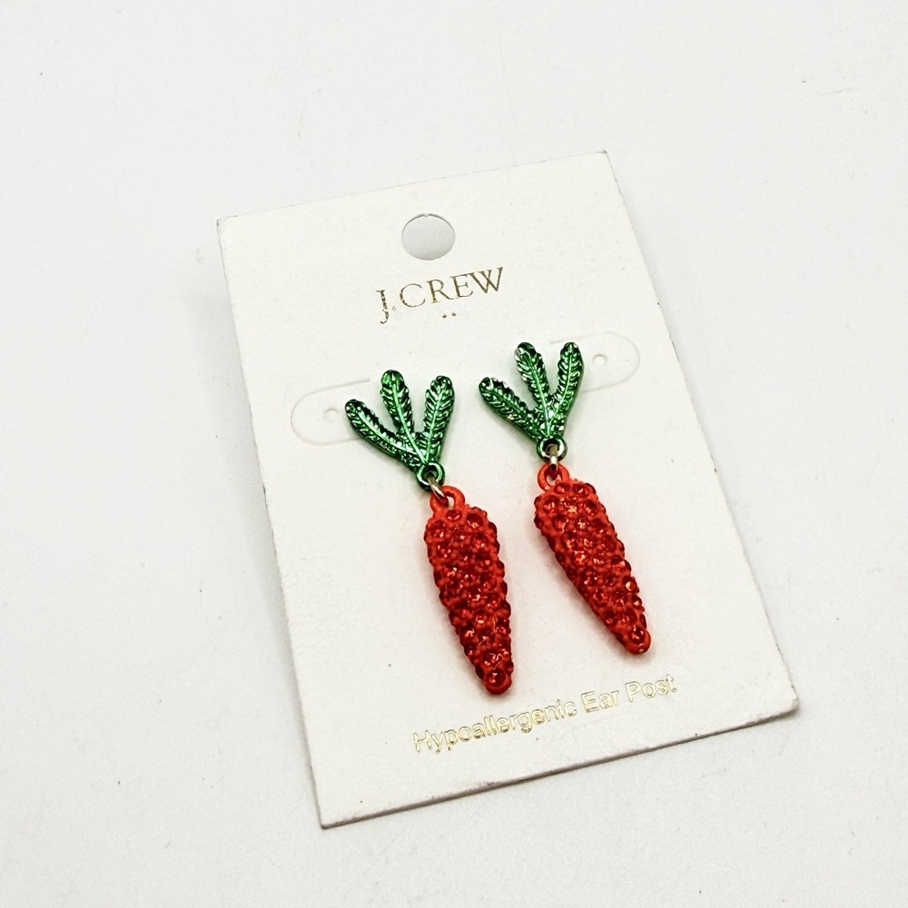 NWT J. Crew Orange & Green Pavé Carrot Earrings